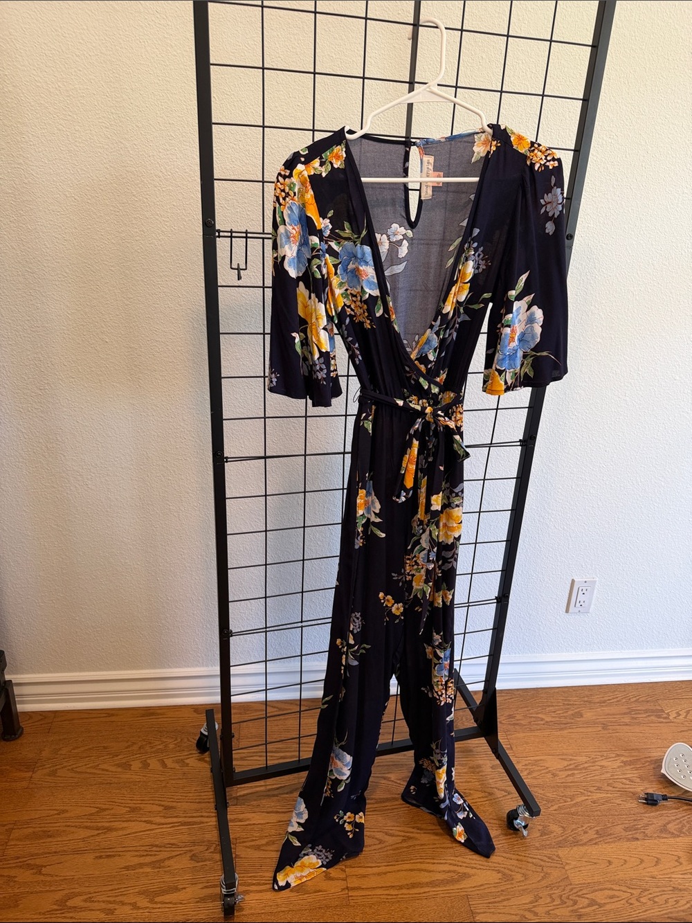 Band of Gypsies Navy Floral Wrap Jumpsuit